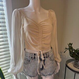 Cream Crop Top w/Sheer Arms
